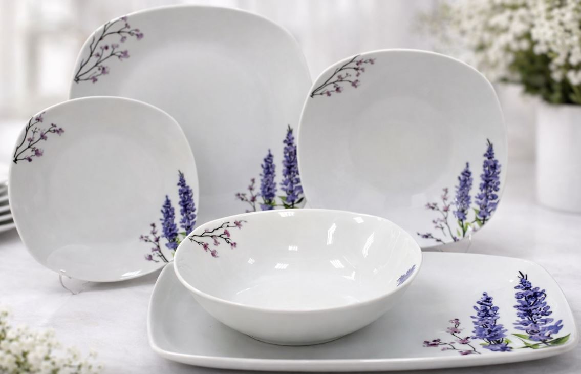 Set de masa Lavanda, serviciu de masa model lavanda, set de masa portelan 20 de piese, farfurii portelan, farfurii model lavanda la Yena.ro